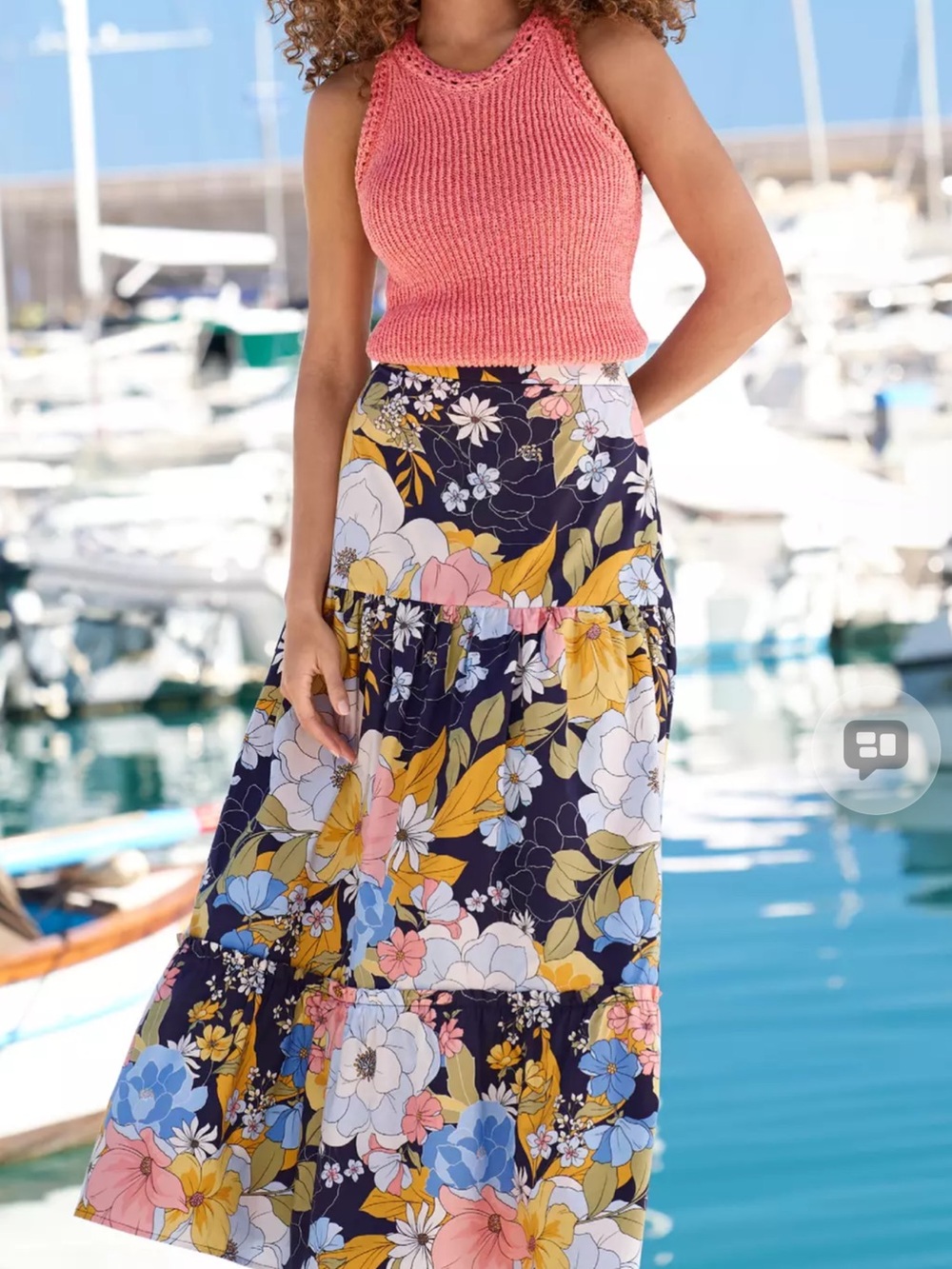 Boston Proper Navy Floral Tiered Maxi Skirt